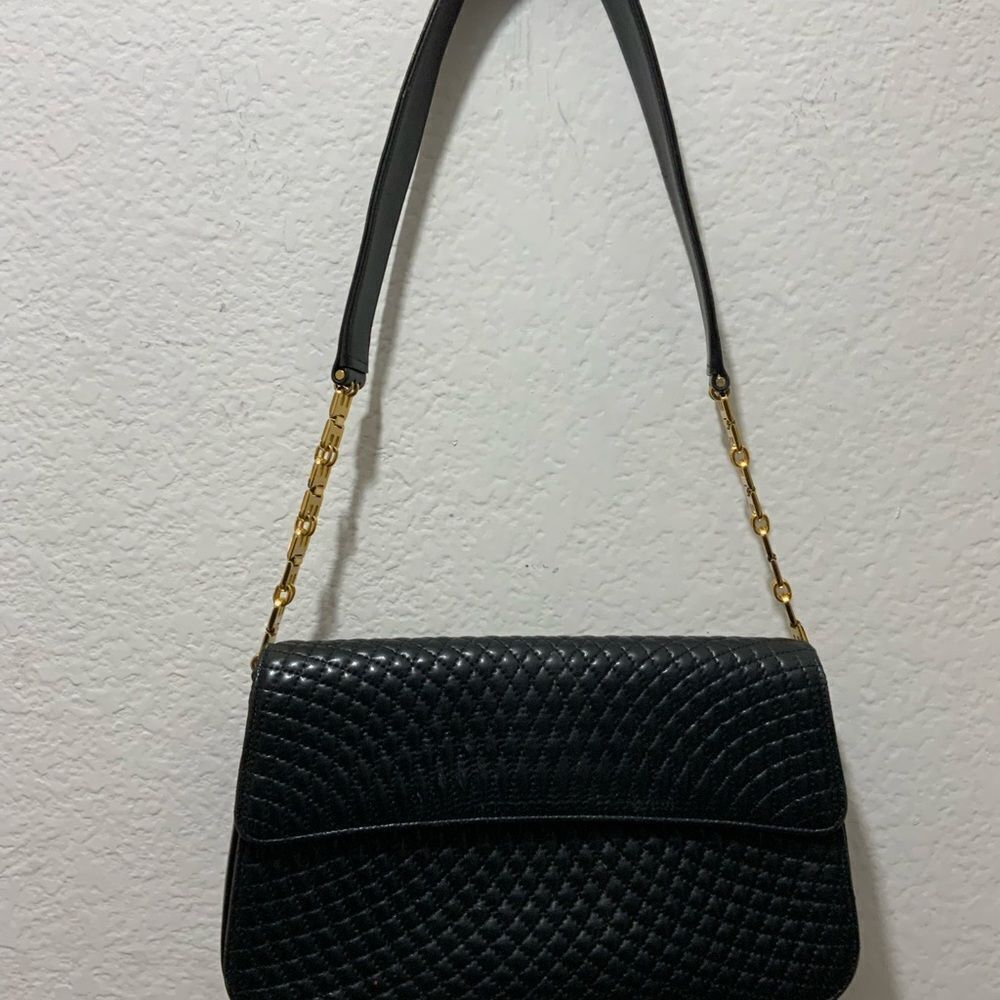 Authentic Bally Logo Quilted Chain Shoulder Bag Leather Black Italy